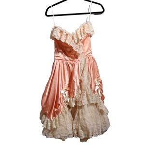 80s LORALIE Pink Prom Dress Lace Ruffles Southern Belle Prairie Coquette Cottage